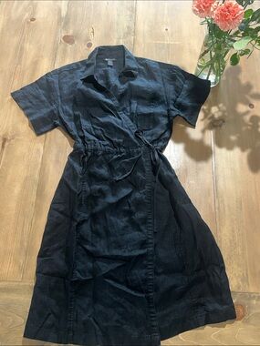 Athleta Black Wrap-Style Midi Dress with Waist Tie